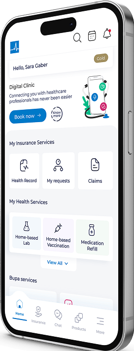 Arabic mobile homepage banner for Bupa Arabia health insurance